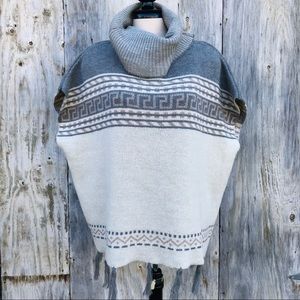 Alpaca Blend Knit Cowl Neck Fringed Poncho